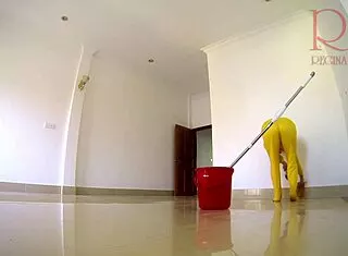 naked kinky maid without panties cleans boss's office in adorable housewife tease