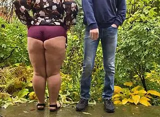 Public BBW Couple Flashes Saggy Tits and Wet Pussy in Homemade Fetish Dress