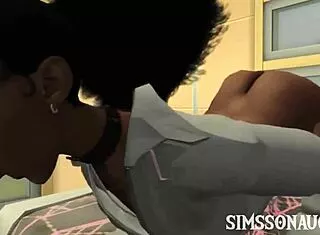 ghetto ebony chick slurps massive cock in sims 4 hood game