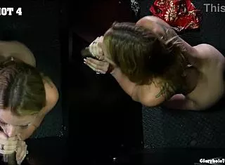 Gloryhole girl milks big black monster cock for 9 cum loads