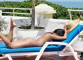 Petite Latina Katherinne Sofia Strips Nude Poses Erotically On Sunny Rooftop