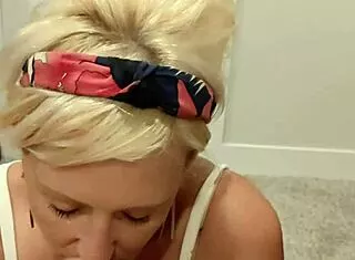 cheri bangz drops to knees and blows stepdad's cock swallowing every drop