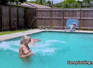 kay lovely's oiled tits glide on monster cock poolside