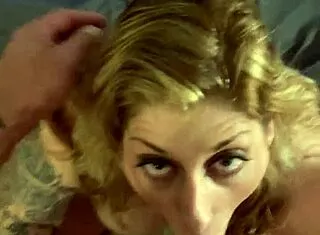 Hot milf deepthroats huge cock for massive facial cumshot swallow!