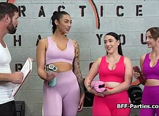 Gym Foursome Shares Trainer's Monster Cock In Spandex Yoga