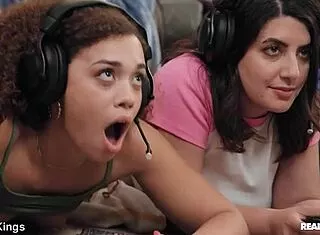 gamer girls switch to bent-over co-op doggystyle
