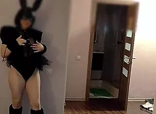 ex-wife teases ex-husband perfect shaved pussy bunny outfit