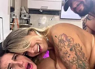 emo babe's wet pussy throbs in hot threesome moans