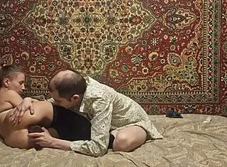 Ready to watch him gape her tight anal hole with monster black dildo?