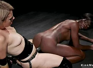 Lesbian Milf Pounds Ebony Slut's Ass Hard