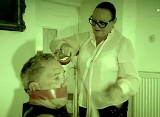 dominatrix mistress april electro-tortures bound slave in latex bdsm