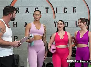 Gym Foursome Shares Trainer's Monster Cock In Spandex Yoga
