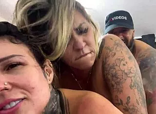 emo babe's wet pussy throbs in hot threesome moans