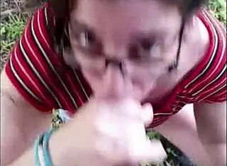 Nasty White Slut Devours Big Black Cock Outdoors BBC Blowjob