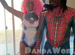 black bald slut and pink haired ebony bosslady piss on big booty