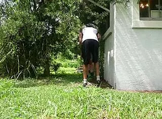 Nasty White Slut Devours Big Black Cock Outdoors BBC Blowjob