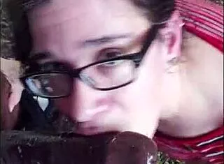 Nasty White Slut Devours Big Black Cock Outdoors BBC Blowjob
