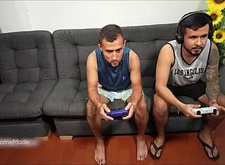 while i'm gaming my stepmom sneaks over and deepthroats my friend's monster cock