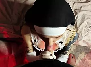 nun in stockings rides demon cock cowgirl on halloween sunako kirishiki