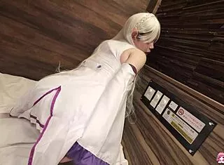 Miu Akino cosplay fingers wet shaved pussy close-up