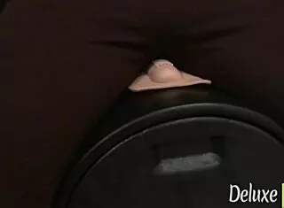 you seeing this brunette ride shaved pussy hard?