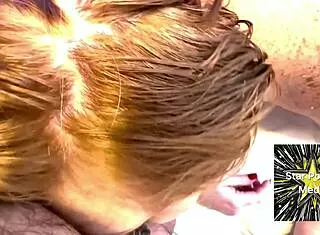 Redhead SSBBW Julie Ginger's messy slobbery fan blowjob