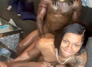 freaky ebony whore takes double penetration sloppy squirting threesome!