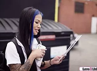 asian cheerleader licks classmate's smooth cunt in class