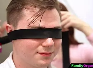 Redhead GF Mom Blindfold Threesome Surprise