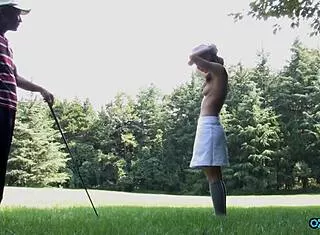 her big tits bounce naked on golf course before rough pounding