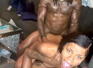 freaky ebony whore takes double penetration sloppy squirting threesome!