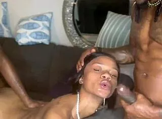 freaky ebony whore takes double penetration sloppy squirting threesome!