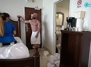 Busty Maid Fucks for Tips Dirty Moaning Cowgirl Creampie