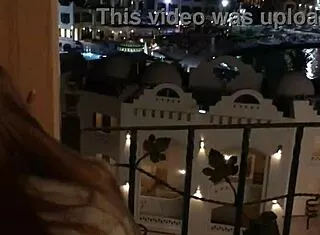 Skinny slut screams for balcony cumshot pounding