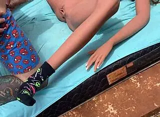 stepmom helps stepson cum at home then fucks his sex doll wild