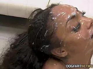 Eboni Babe Cali Caliente Swallows 12 White Cocks in Bukkake