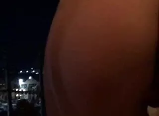 Skinny slut screams for balcony cumshot pounding