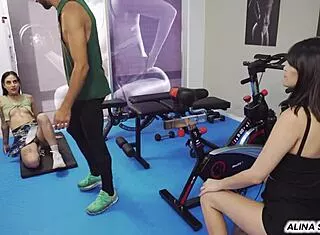 gym trainer fucked doggy while others train nearby