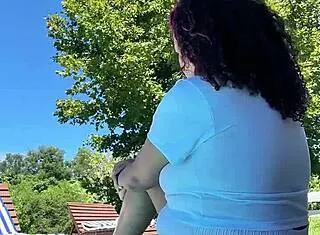 Chubby Latina Big Ass Farts Poolside in Tight Leggings