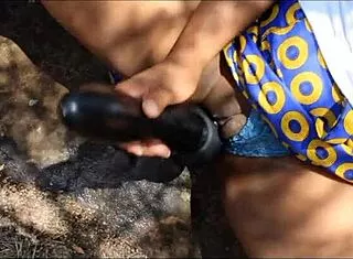 Ebony amateur fingers juicy squirting pussy with vibrator on solo date moaning wildly
