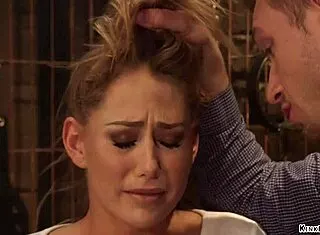 bound blonde gags on deepthroat while whipped bent over