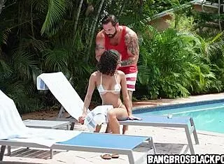 Ebony Stepdaughter Oiled by Stepdad