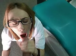 Doctor sucks patient dick on knees facial cumshot!