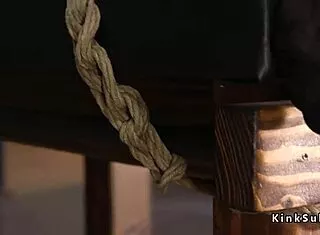 perky slave gags deep on rough bdsm toys in torn hose