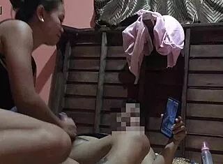 slim filipina sucks stranger cock on hubby's video call