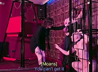 Succubus cage lures barefoot slave for pussy licking