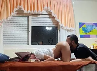 Petite latina girlfriend rides big cock creampie homemade