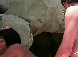 naughty black milf outdoors bends for white guy's tight asshole pounding!