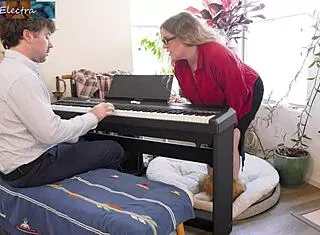 stepsons cock slides in stepmoms fat ass during piano lesson