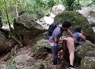 Outdoor couple deepthroats cumshot finale in forest fuck bliss